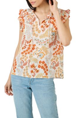 DR2 by Daniel Rainn Women's Sleeveless Patchwork Top with Ruffles, Ivory, Small