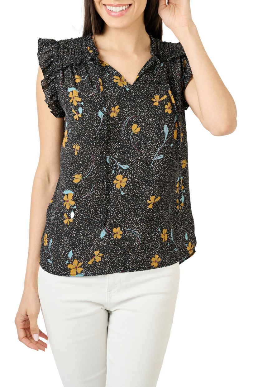 Sleeveless Patchwork Top with Ruffles