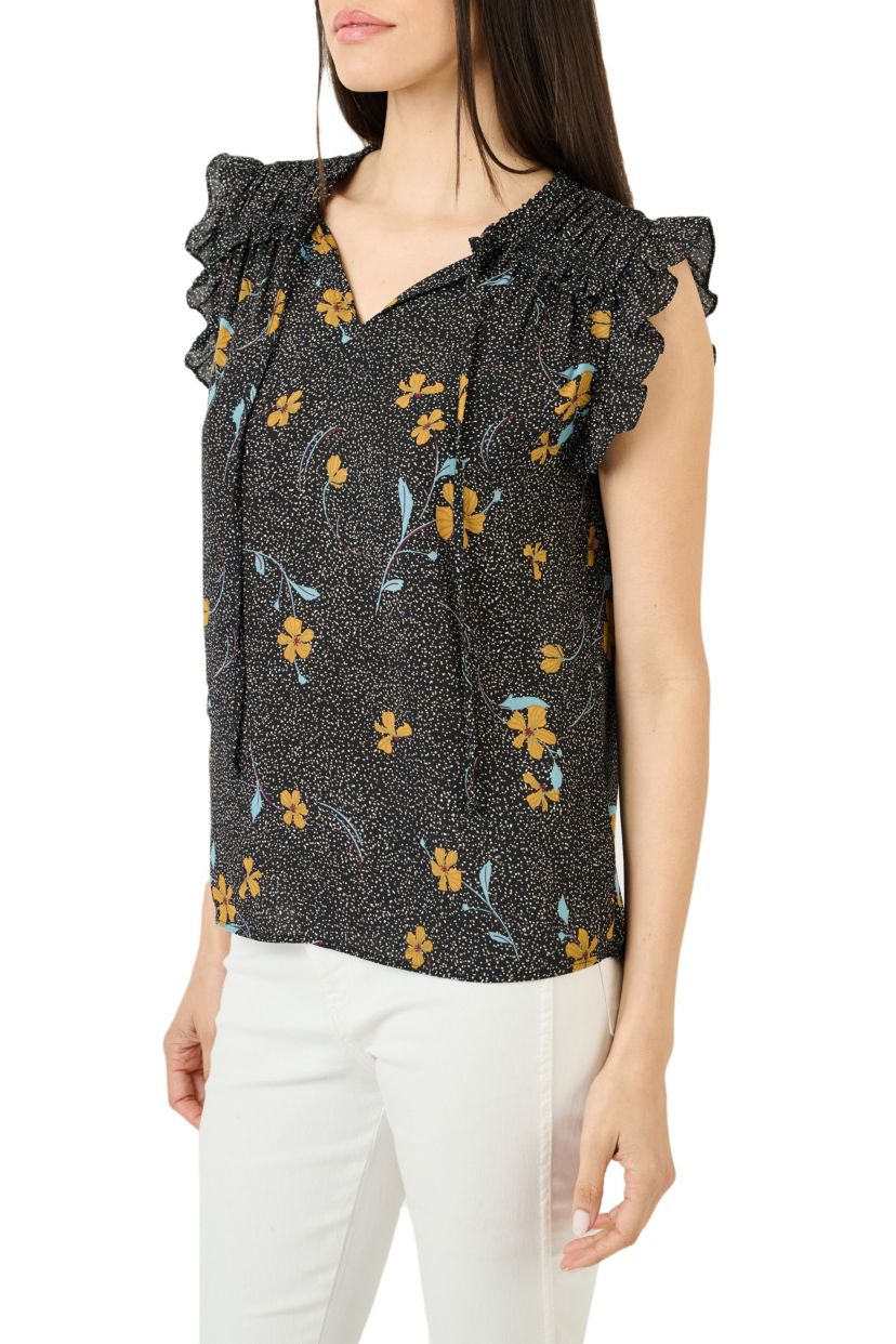Sleeveless Patchwork Top with Ruffles