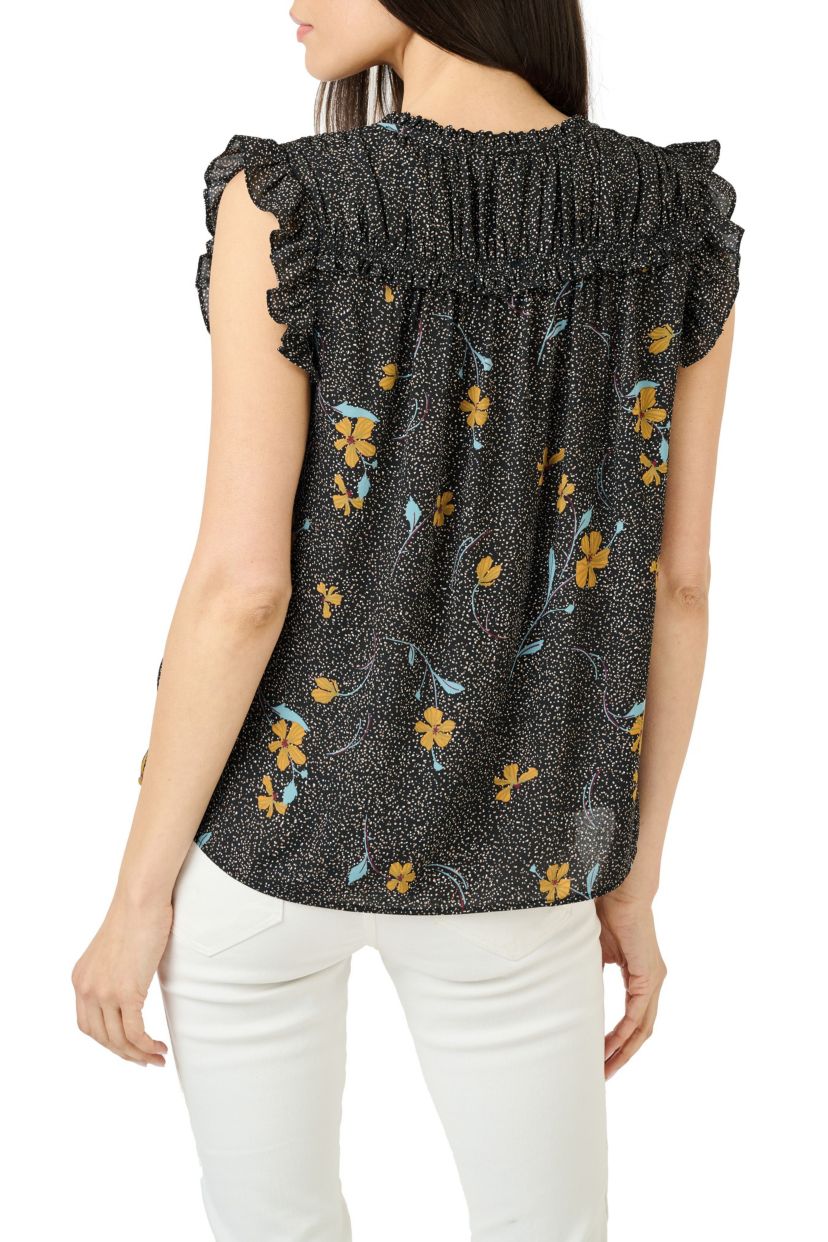 Sleeveless Patchwork Top with Ruffles