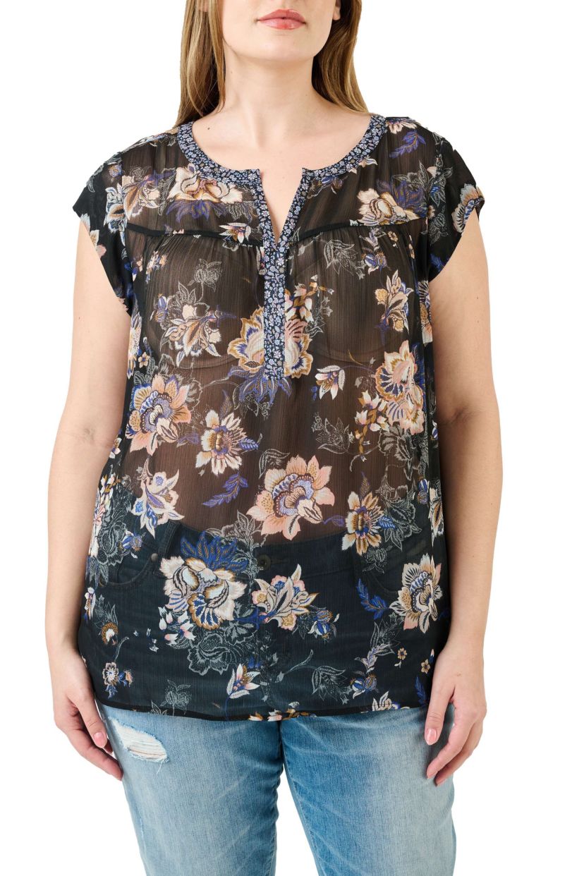 Floral Short Sleeve Top (Plus Size)