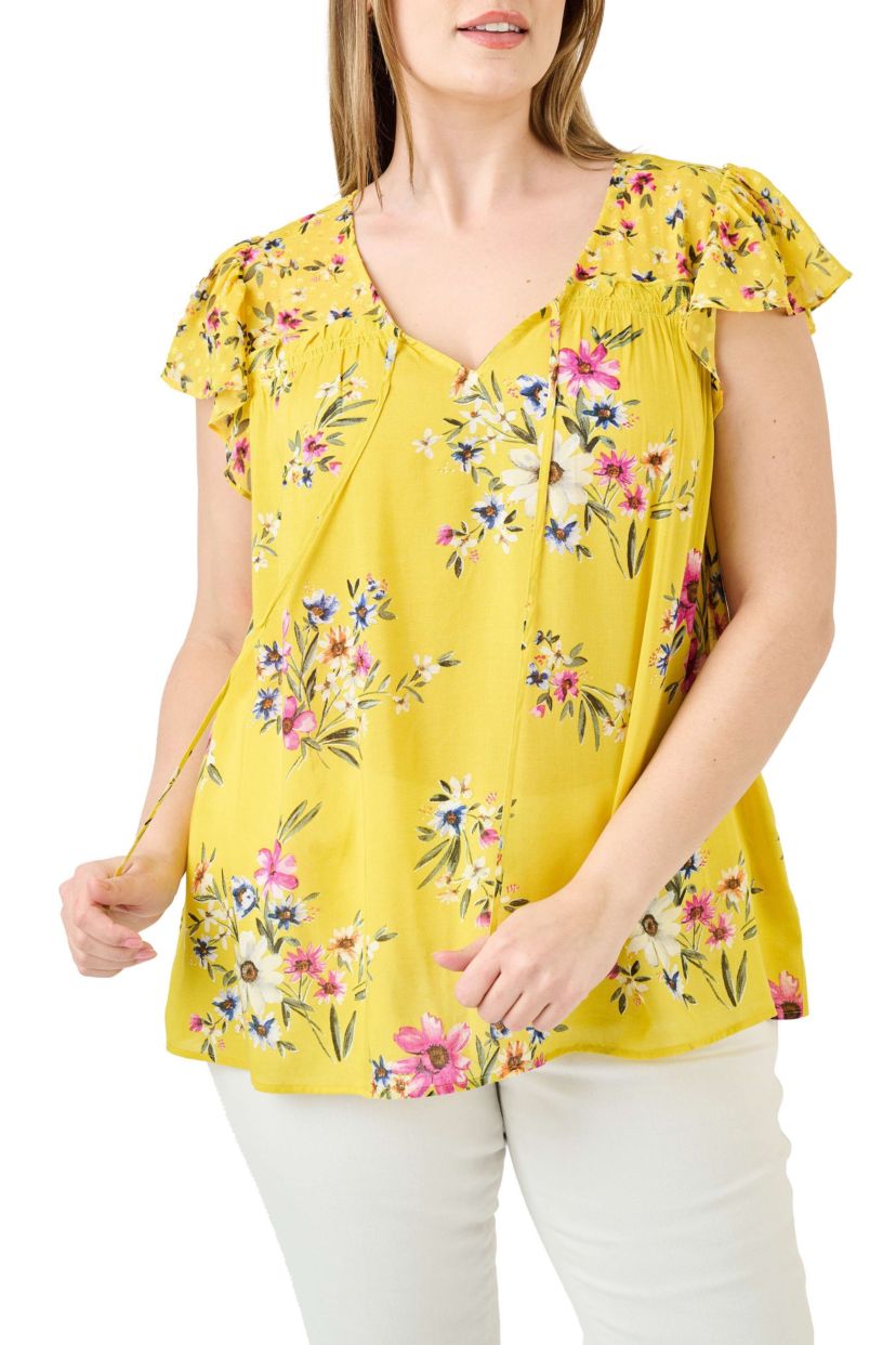 Patchwork Blouse with Ruffles (Plus Size)