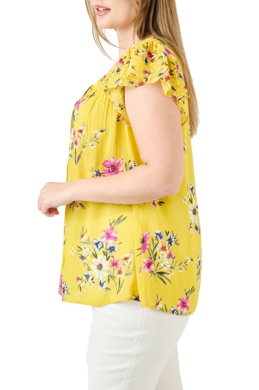 Patchwork Blouse with Ruffles (Plus Size)