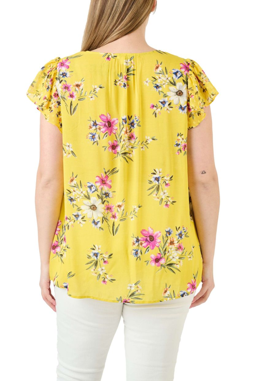 Patchwork Blouse with Ruffles (Plus Size)
