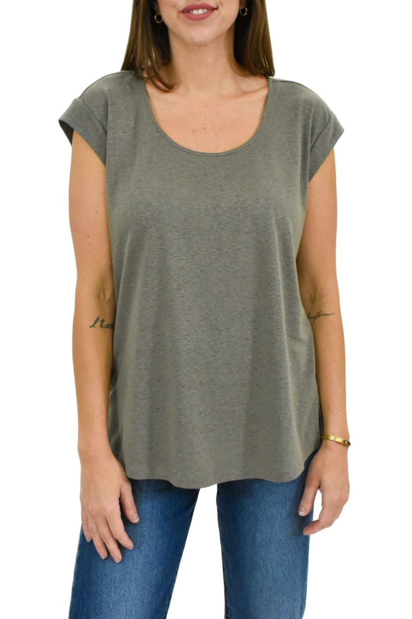 Solid Knit Scoop Neck Top with Cap Sleeves