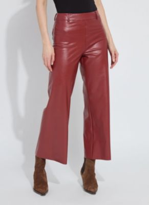 Lysse New York Women's Hi Waist Vegan Leather Wide Leg, Mahogany, Large