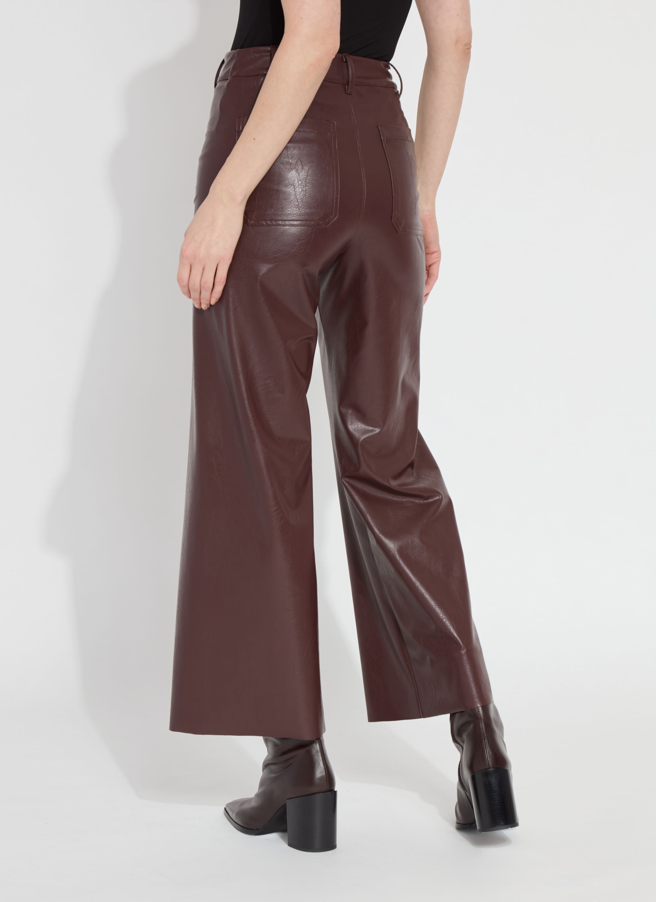 Hi Waist Vegan Leather Wide Leg