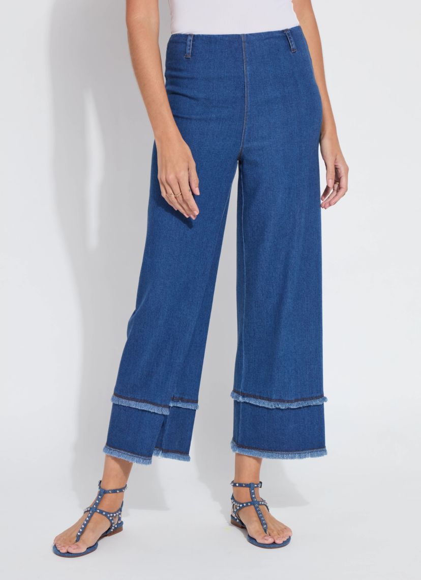 Plus Fringe Hi Waist Wide Leg Crop Denim