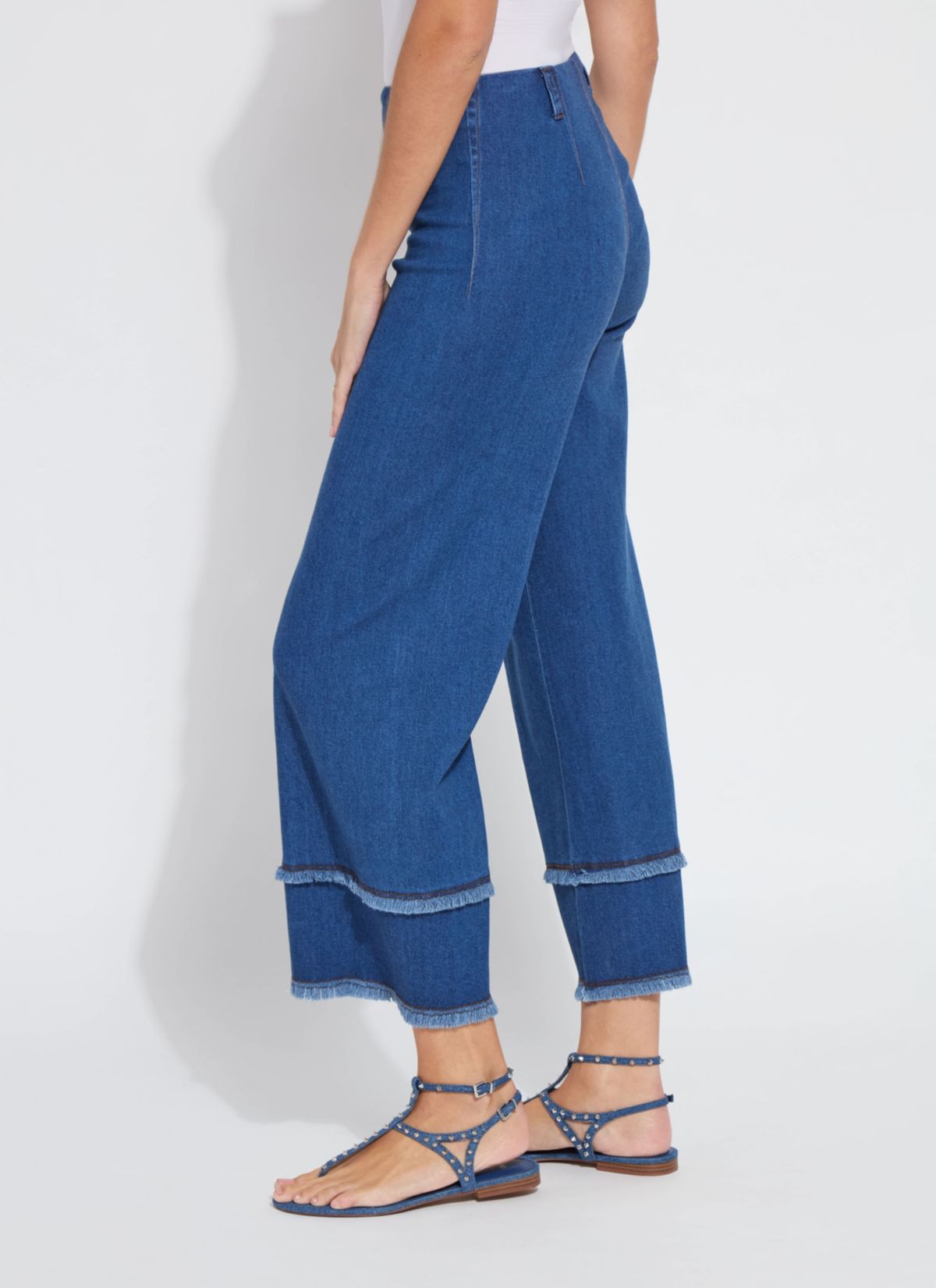 Fringe Hi Waist Wide Leg Crop Denim