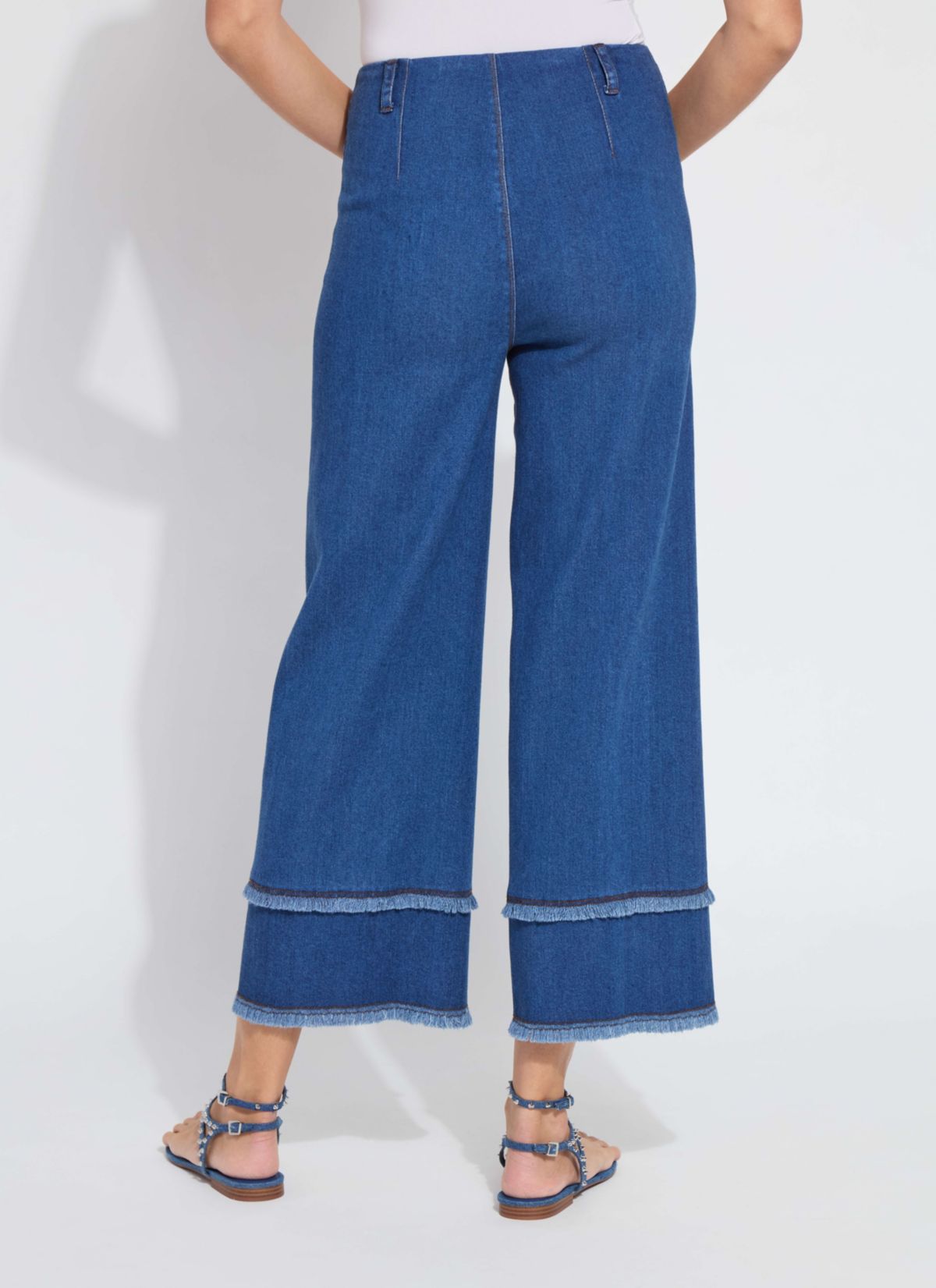 Fringe Hi Waist Wide Leg Crop Denim