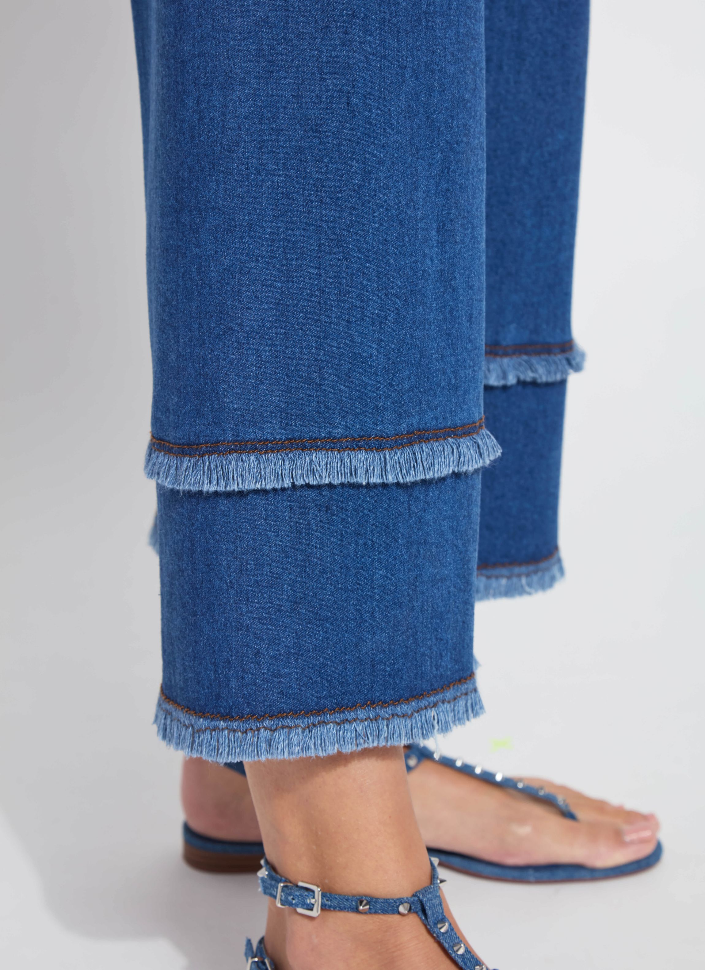 Fringe Hi Waist Wide Leg Crop Denim