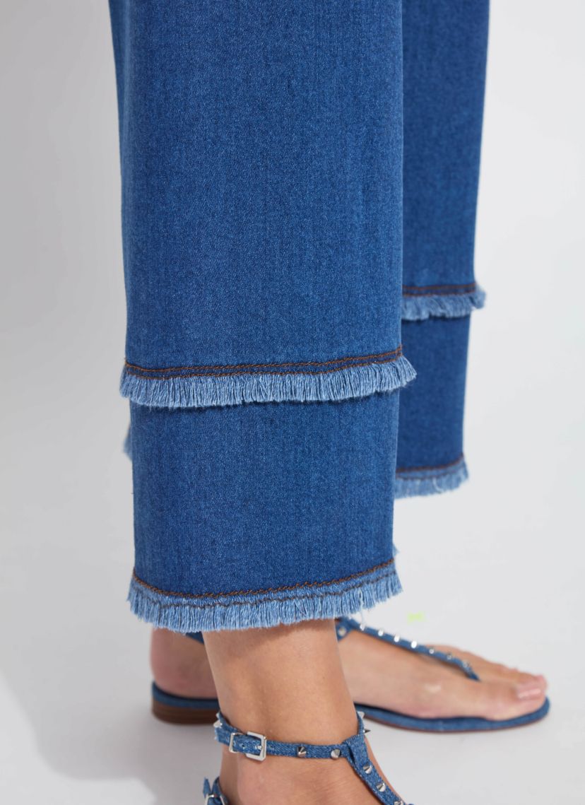 Fringe Hi Waist Wide Leg Crop Denim