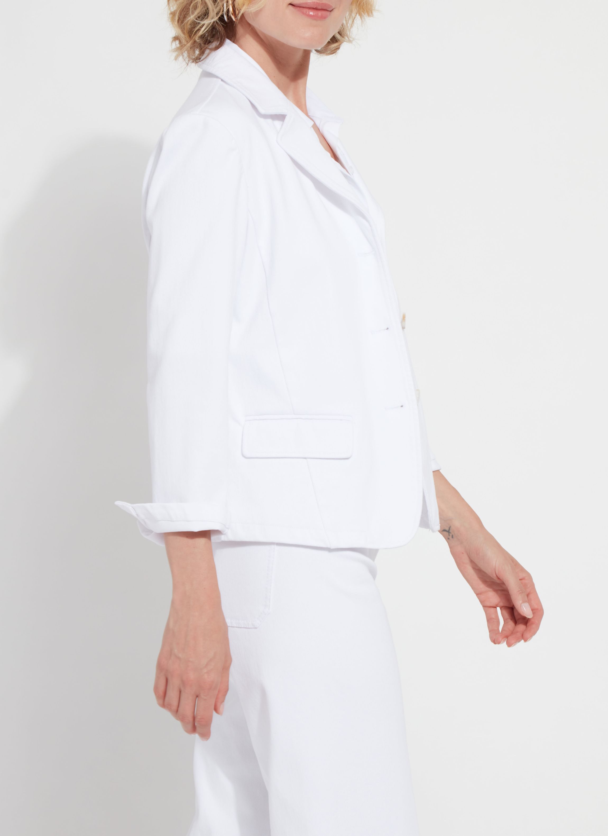 Della Denim Cropped Blazer Bracelet Slvs