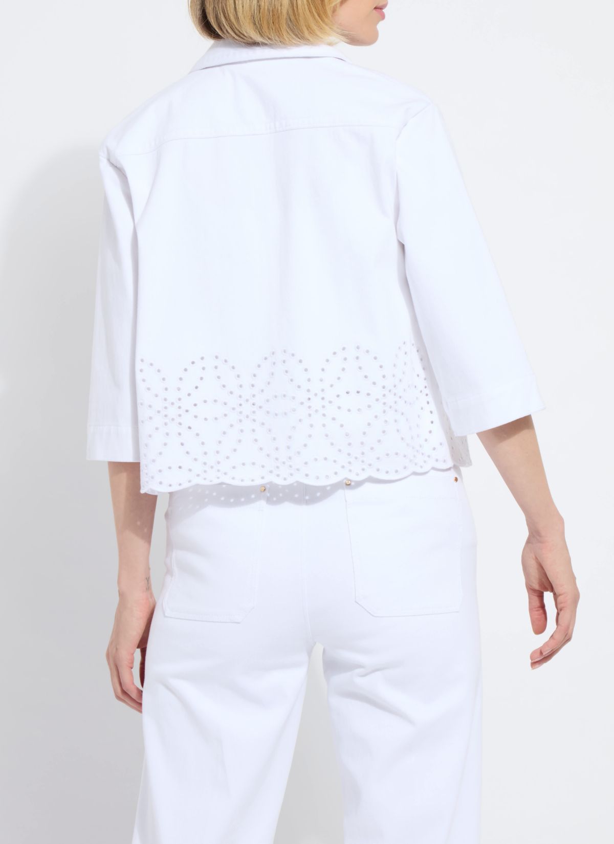 Gem Eyelet Embroidered Denim Jacket Curvy