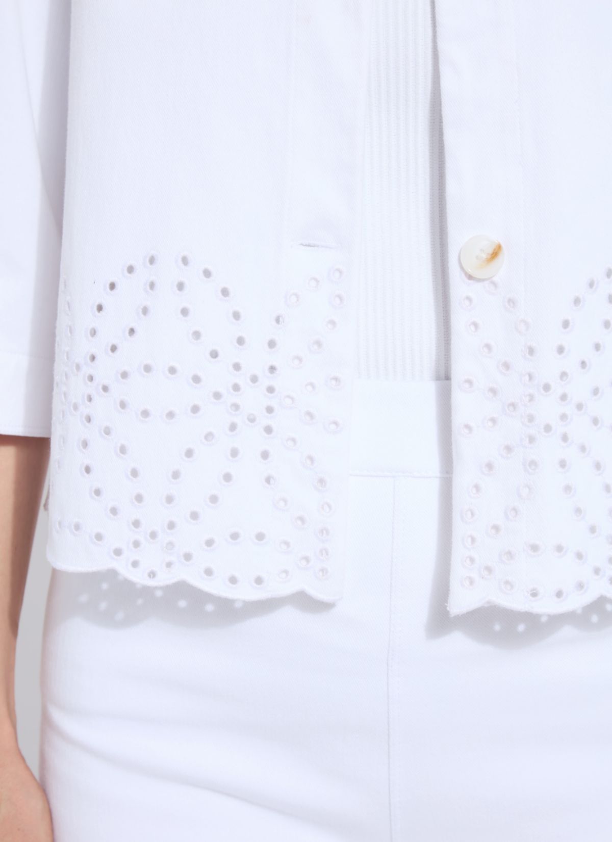 Gem Eyelet Embroidered Denim Jacket Curvy