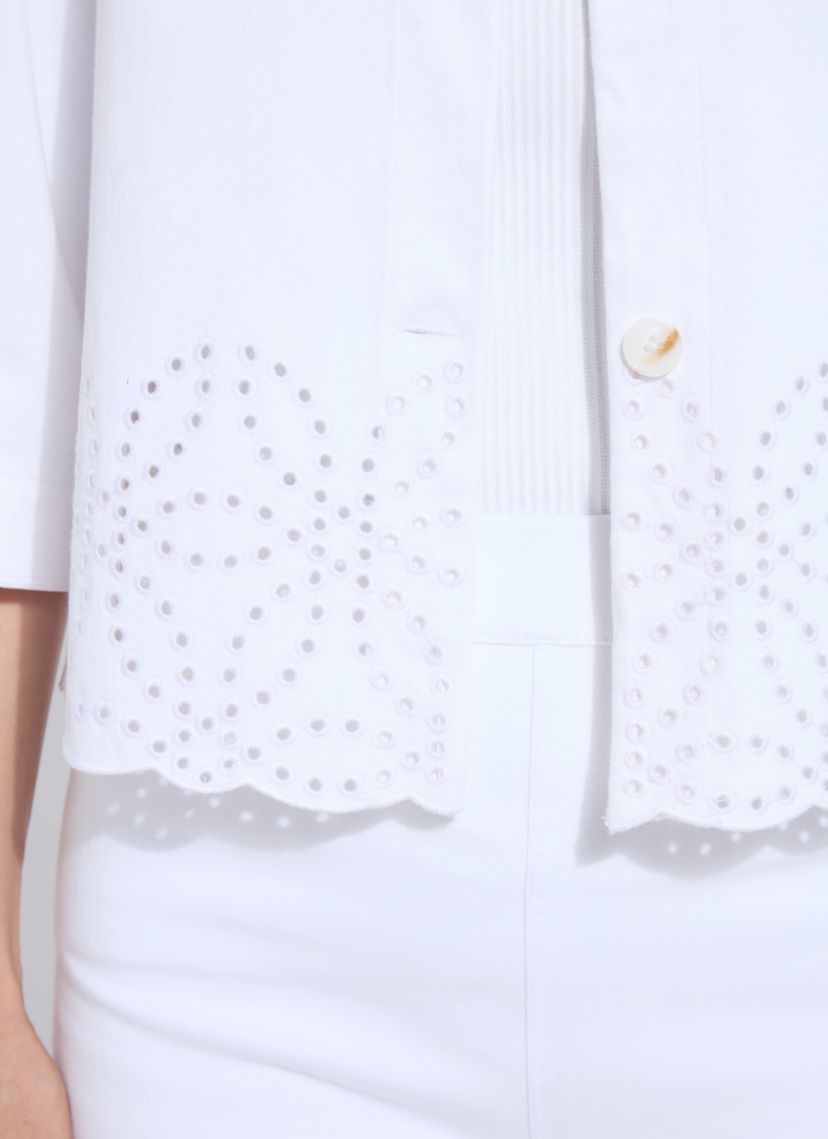 Gem Eyelet Embroidered Denim Jacket Curvy
