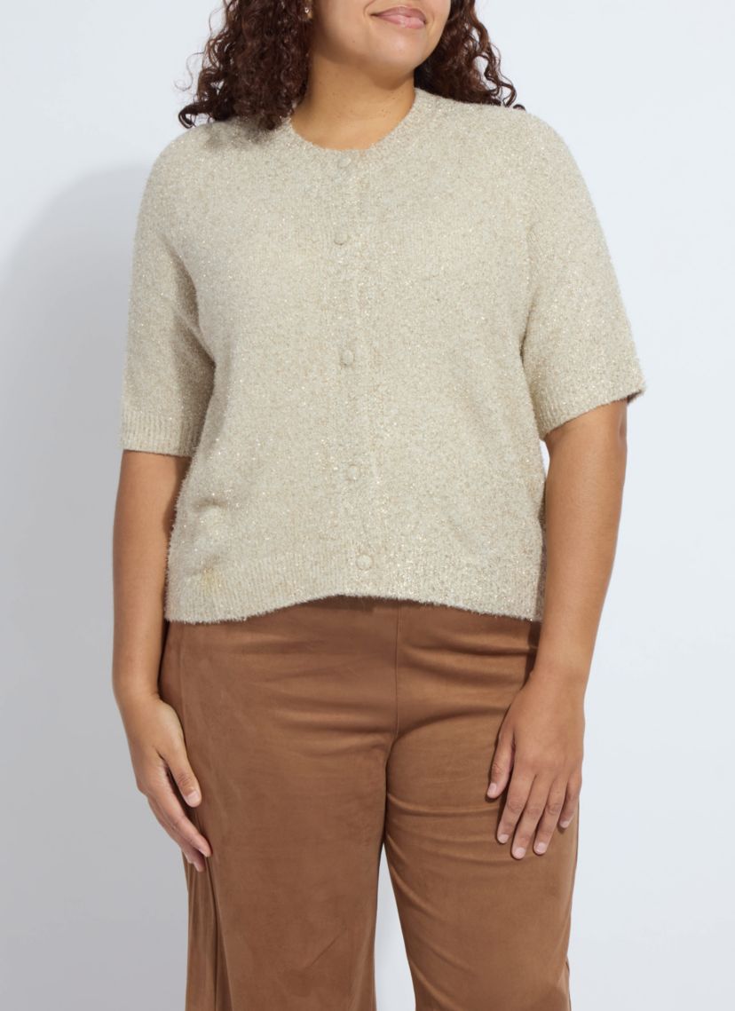 Kennedy Short Slv Lurex Feather Cardigan Curvy