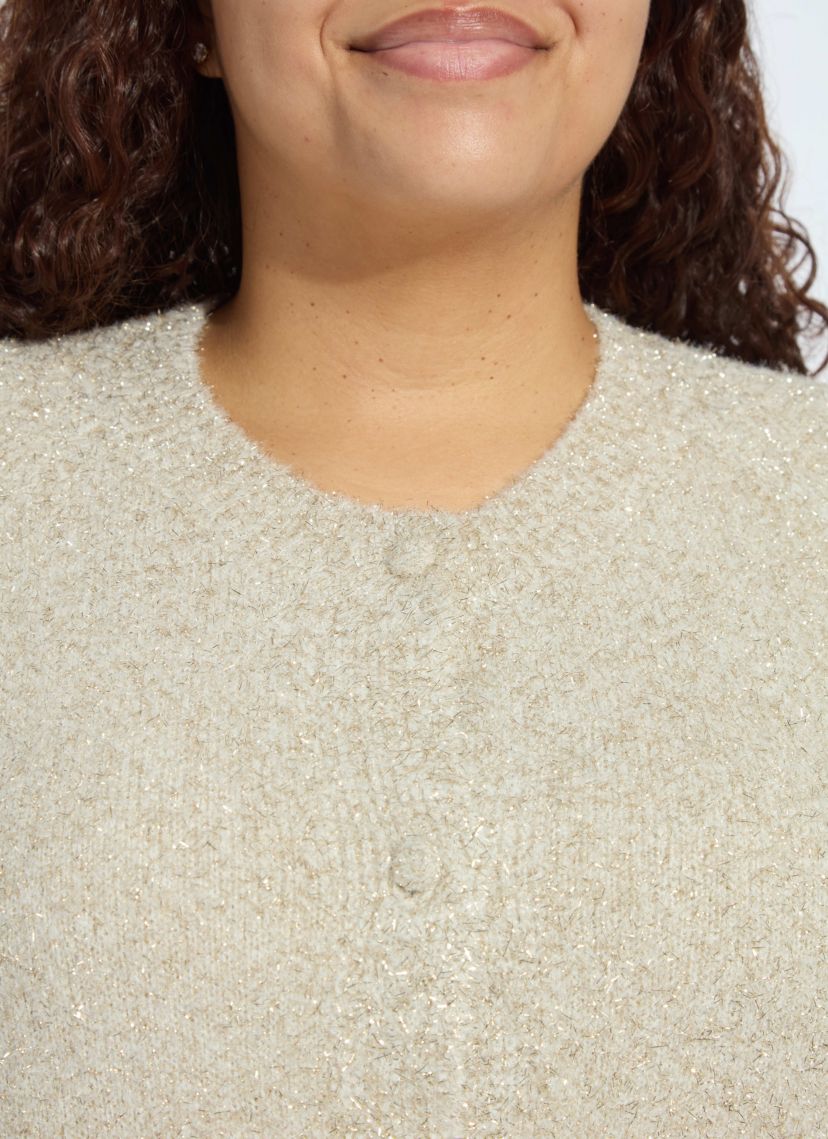 Kennedy Short Slv Lurex Feather Cardigan Curvy