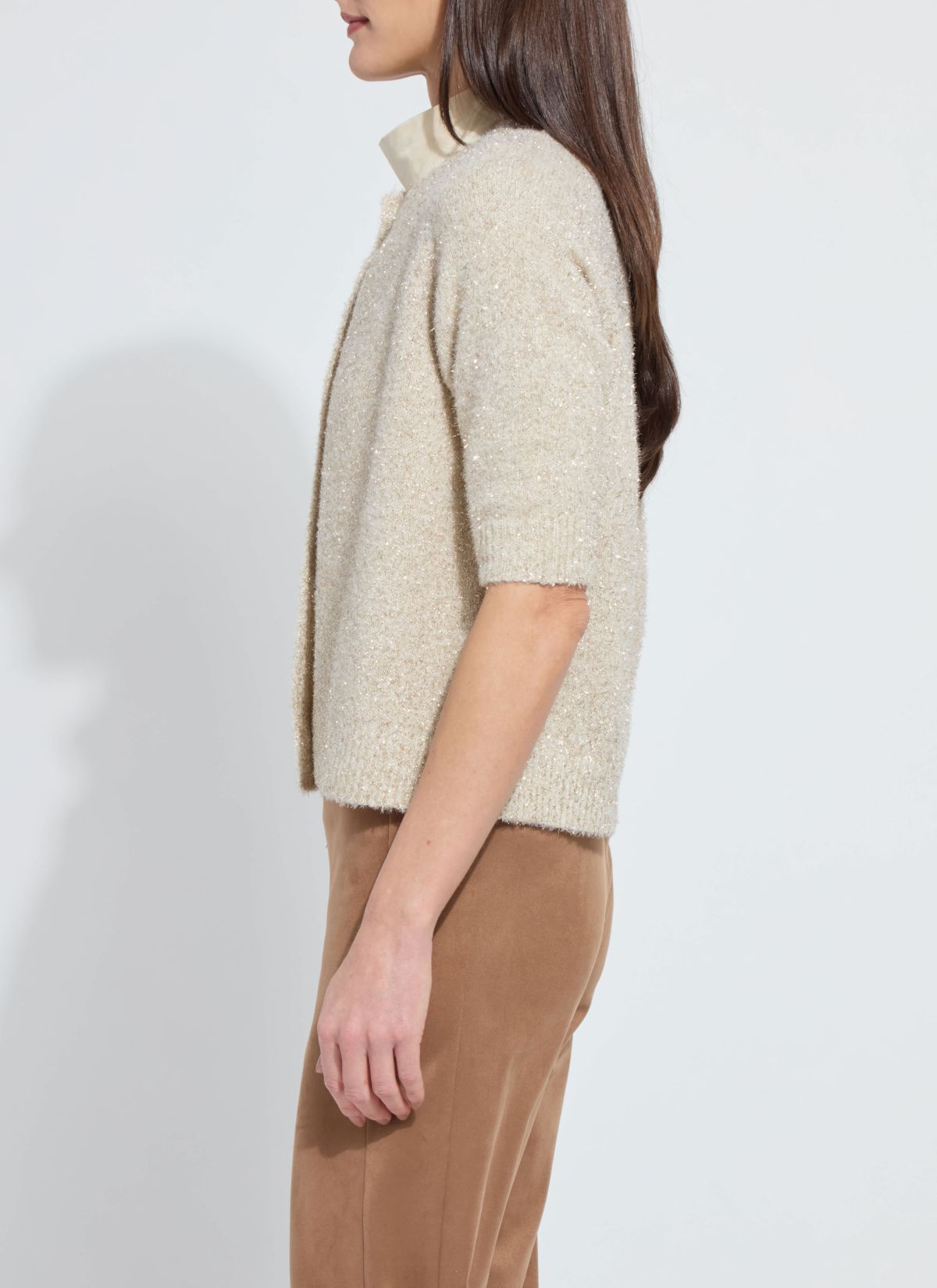 Kennedy Short Slv Lurex Feather Cardigan