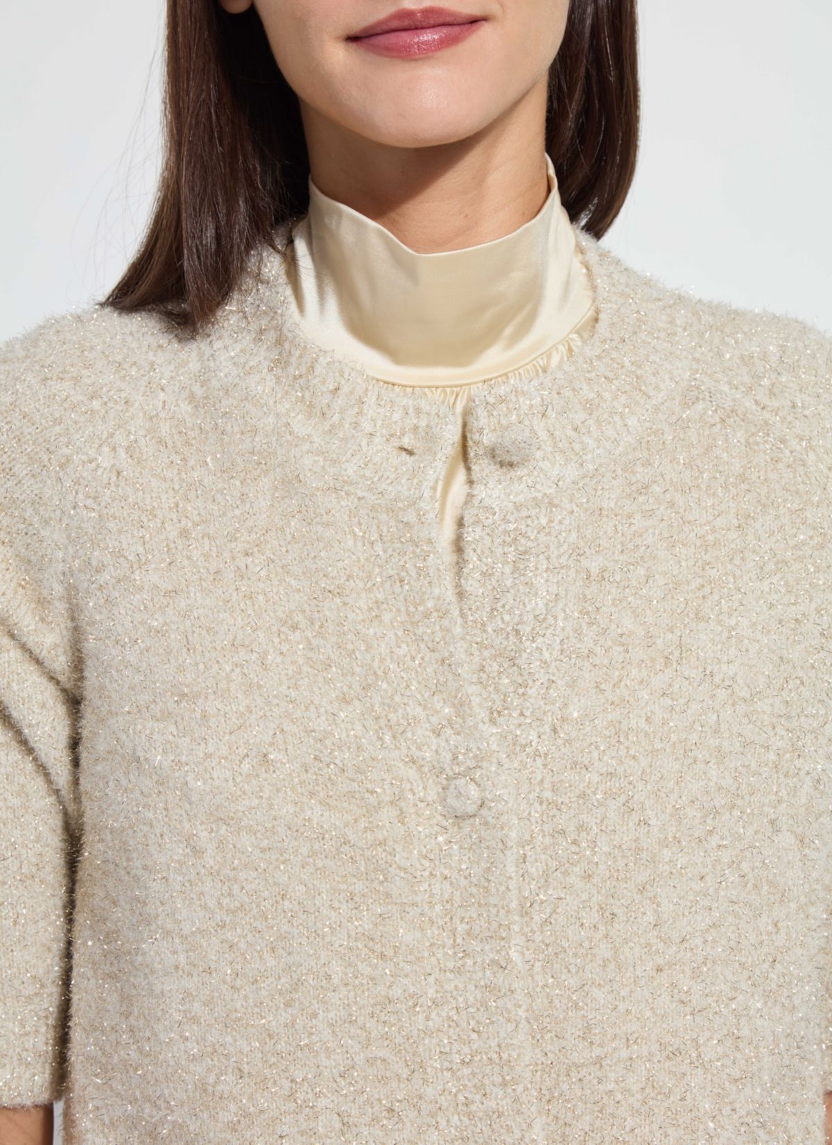 Kennedy Short Slv Lurex Feather Cardigan