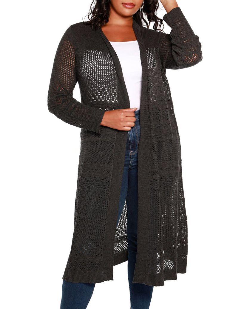 Plus Size Pointelle-Stitch-Duster Cardigan