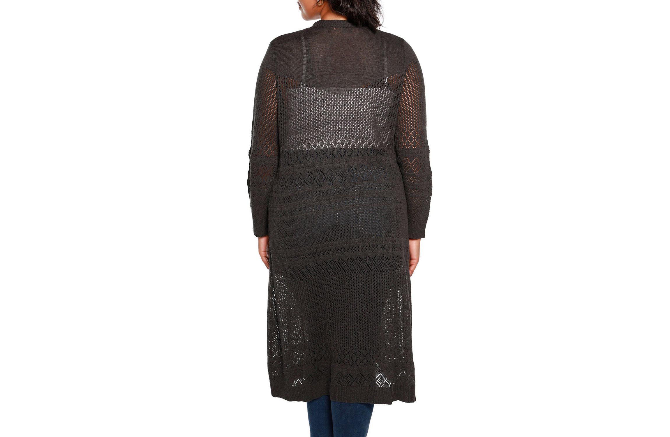 Plus Size Pointelle-Stitch Duster Cardigan