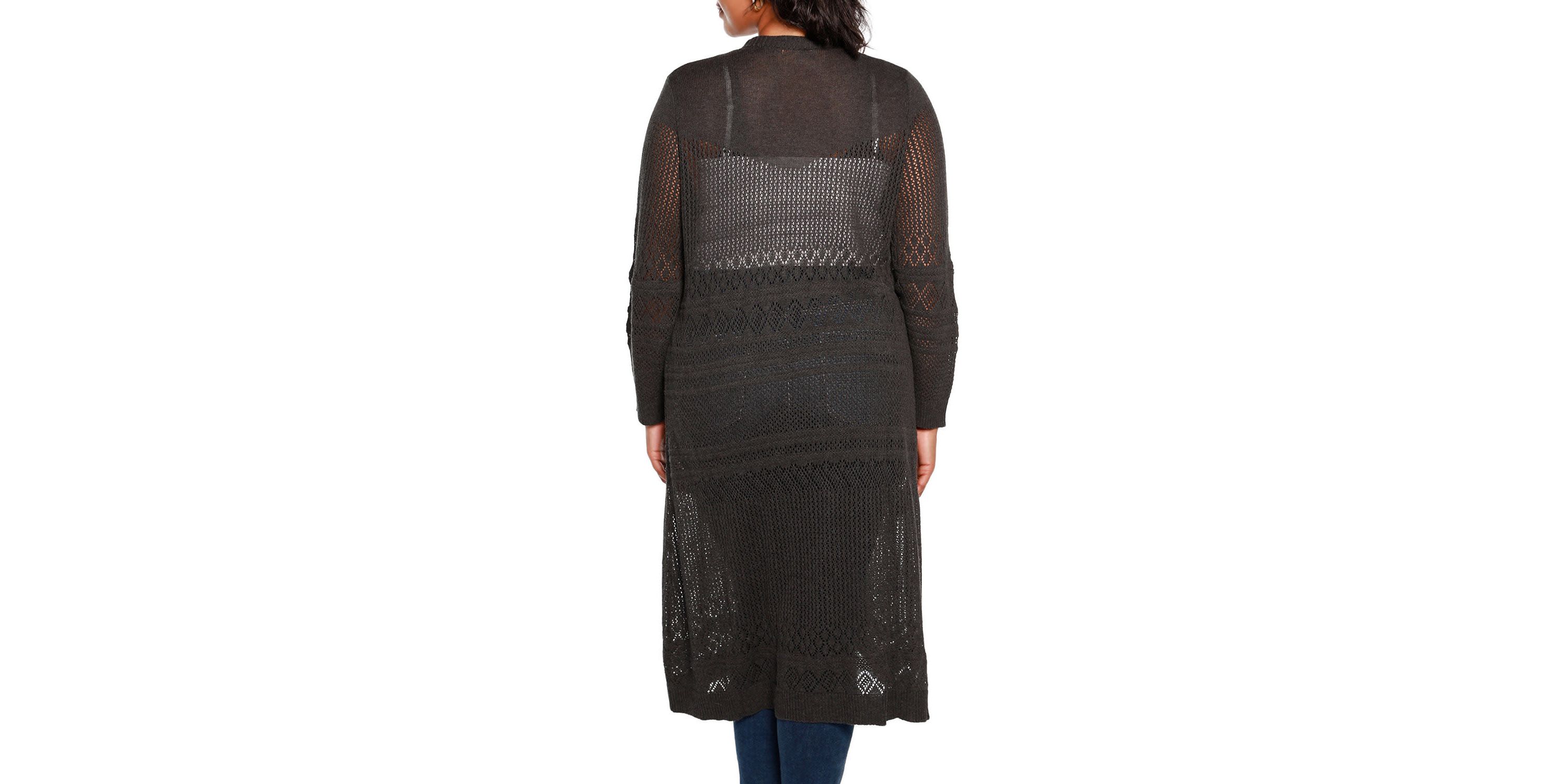 Plus Size Pointelle-Stitch-Duster Cardigan