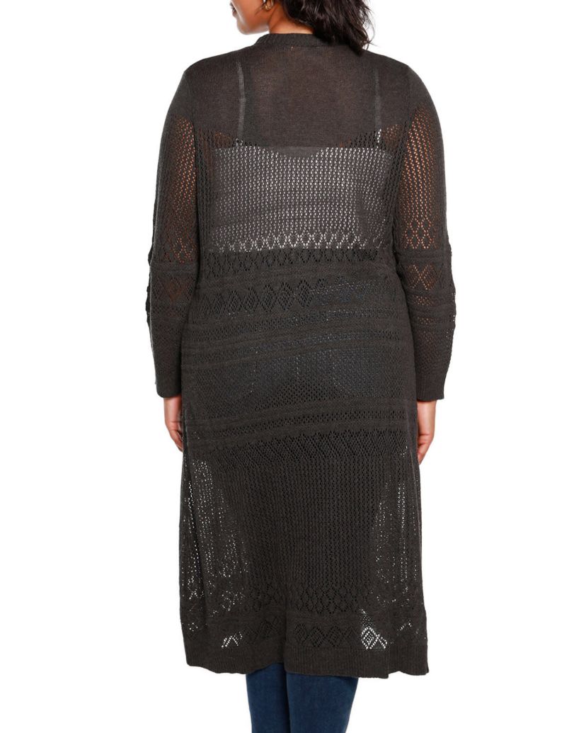 Plus Size Pointelle-Stitch-Duster Cardigan