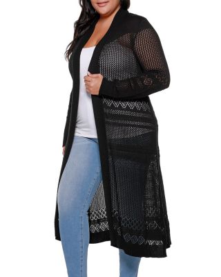 Plus Pointelle-Stitch-Duster Cardigan