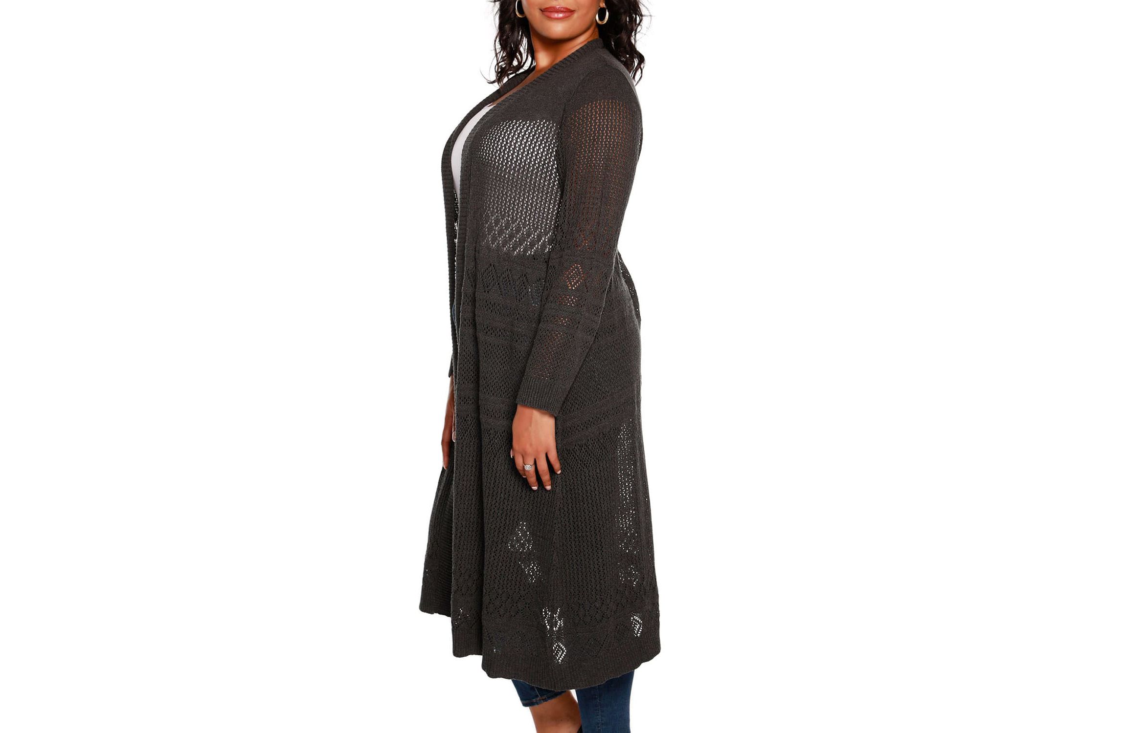 Plus Size Pointelle-Stitch Duster Cardigan