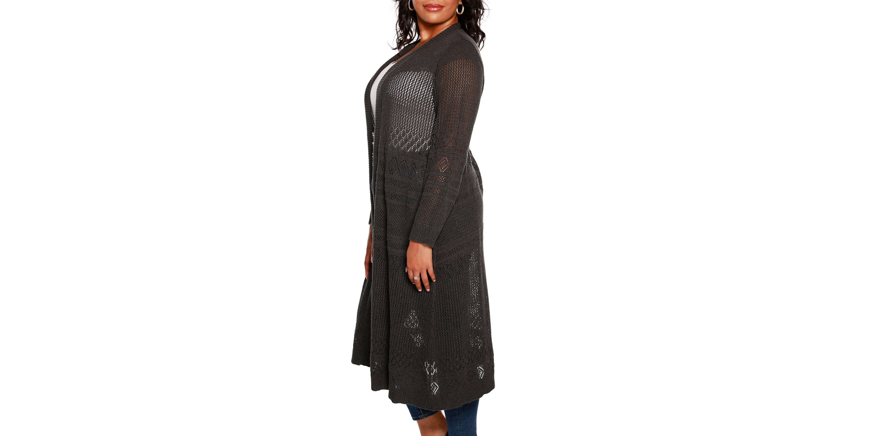 Plus Size Pointelle-Stitch-Duster Cardigan