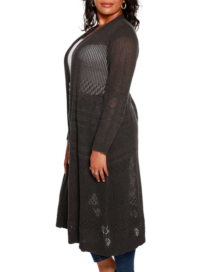 Plus Size Pointelle-Stitch-Duster Cardigan