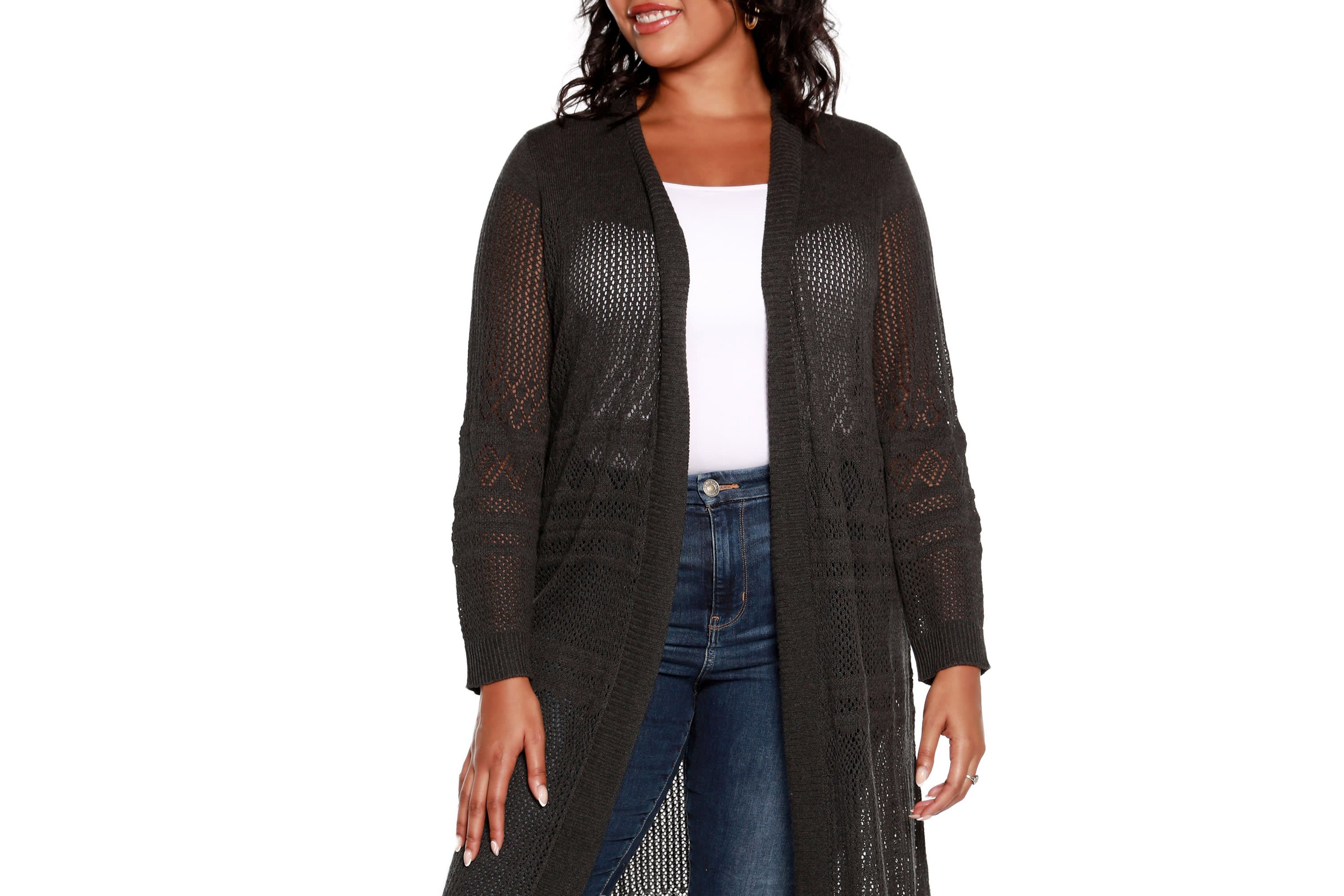 Plus Size Pointelle-Stitch-Duster Cardigan