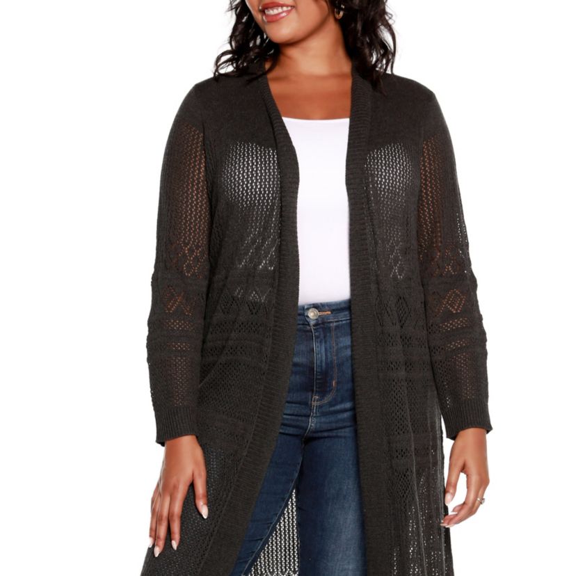 Plus Size Pointelle-Stitch-Duster Cardigan