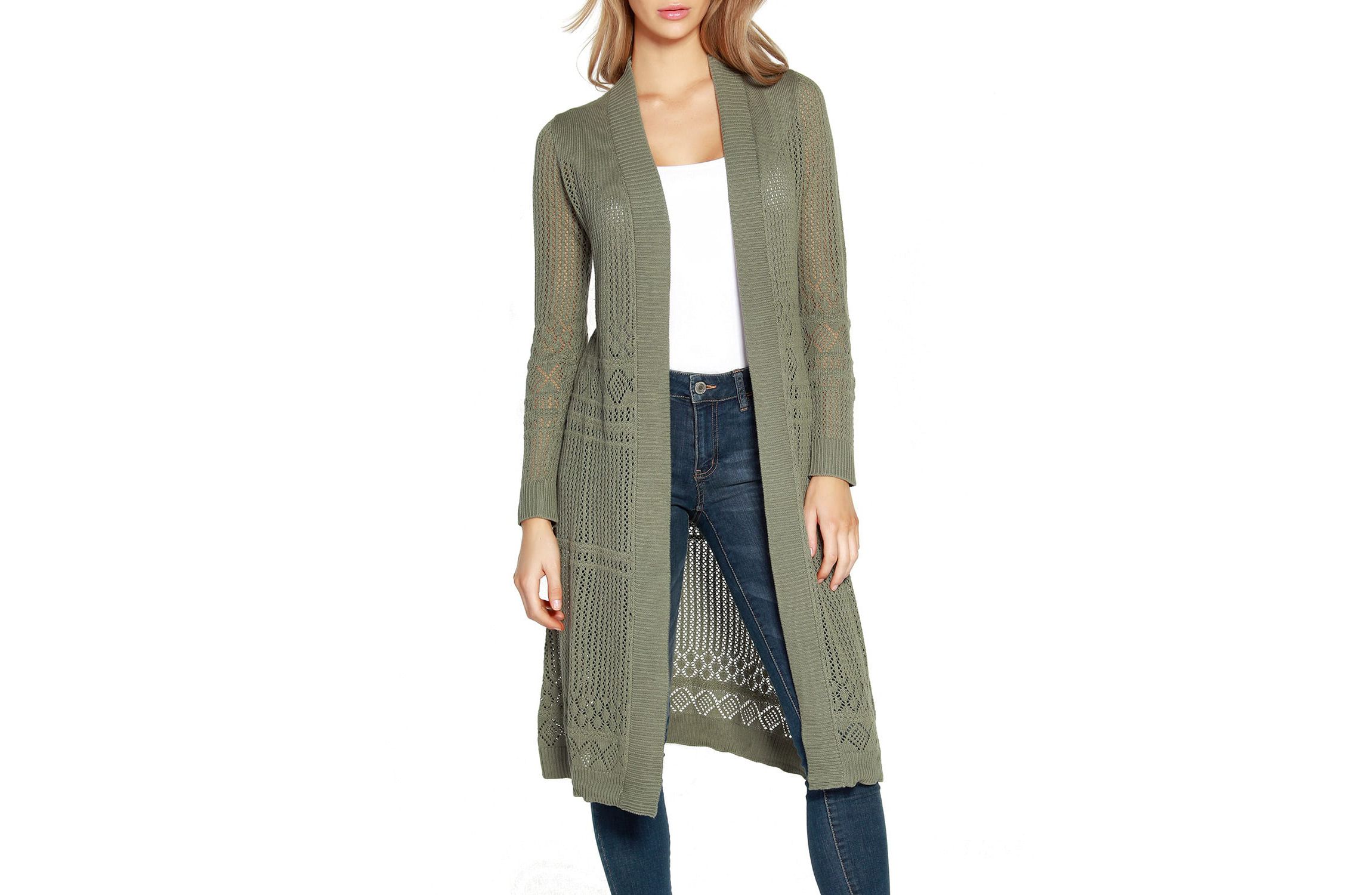 Pointelle-Stitch Duster Cardigan
