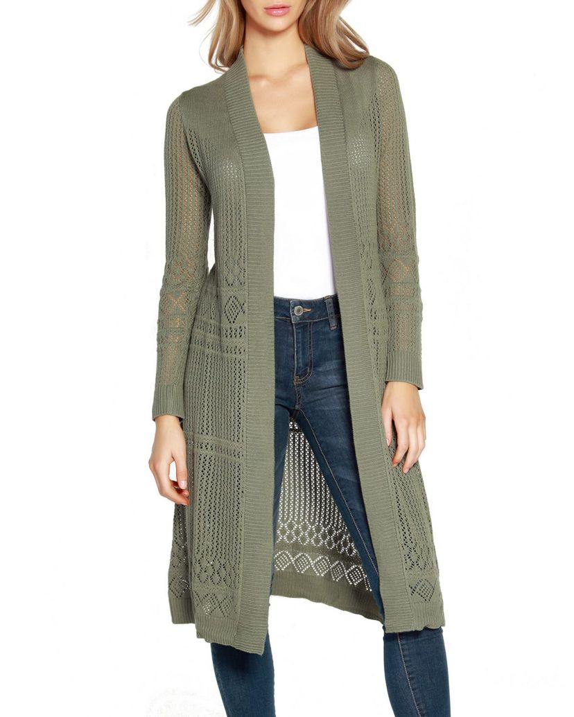 Pointelle-Stitch Duster Cardigan