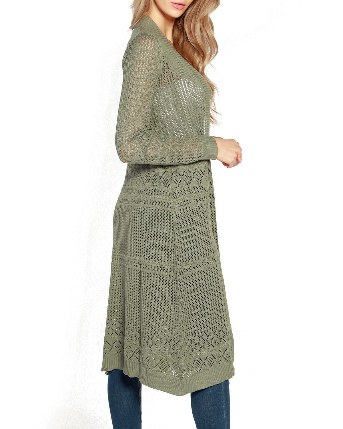 Pointelle-Stitch Duster Cardigan