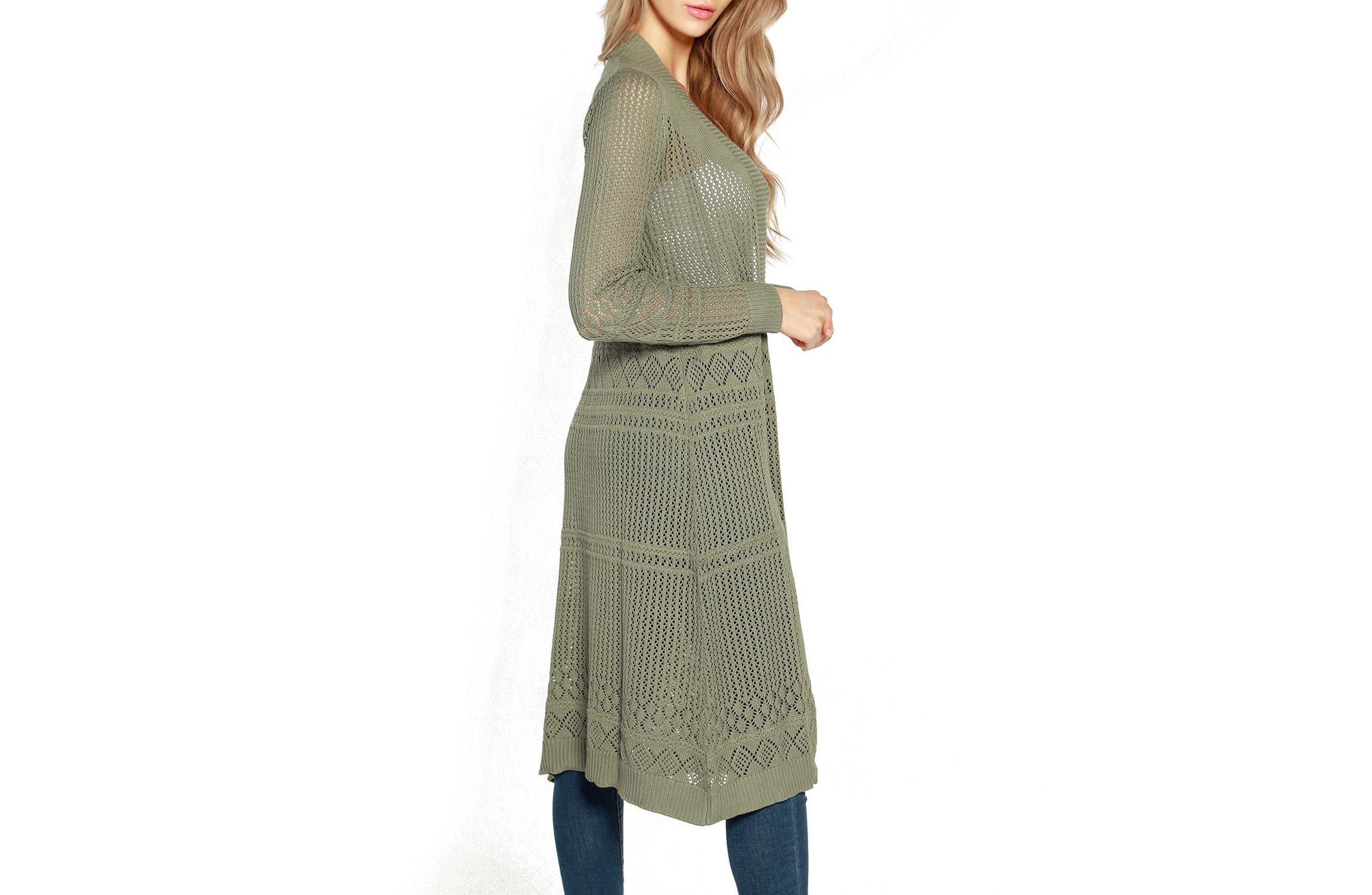 Pointelle-Stitch Duster Cardigan