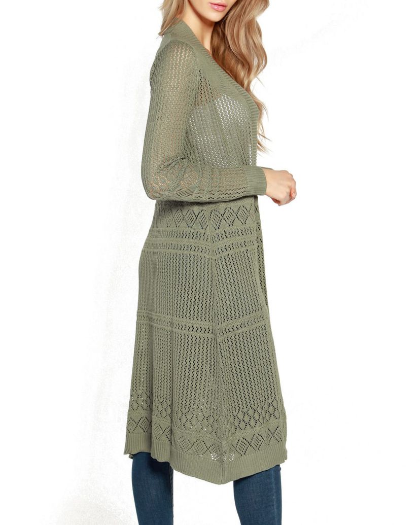 Pointelle-Stitch Duster Cardigan