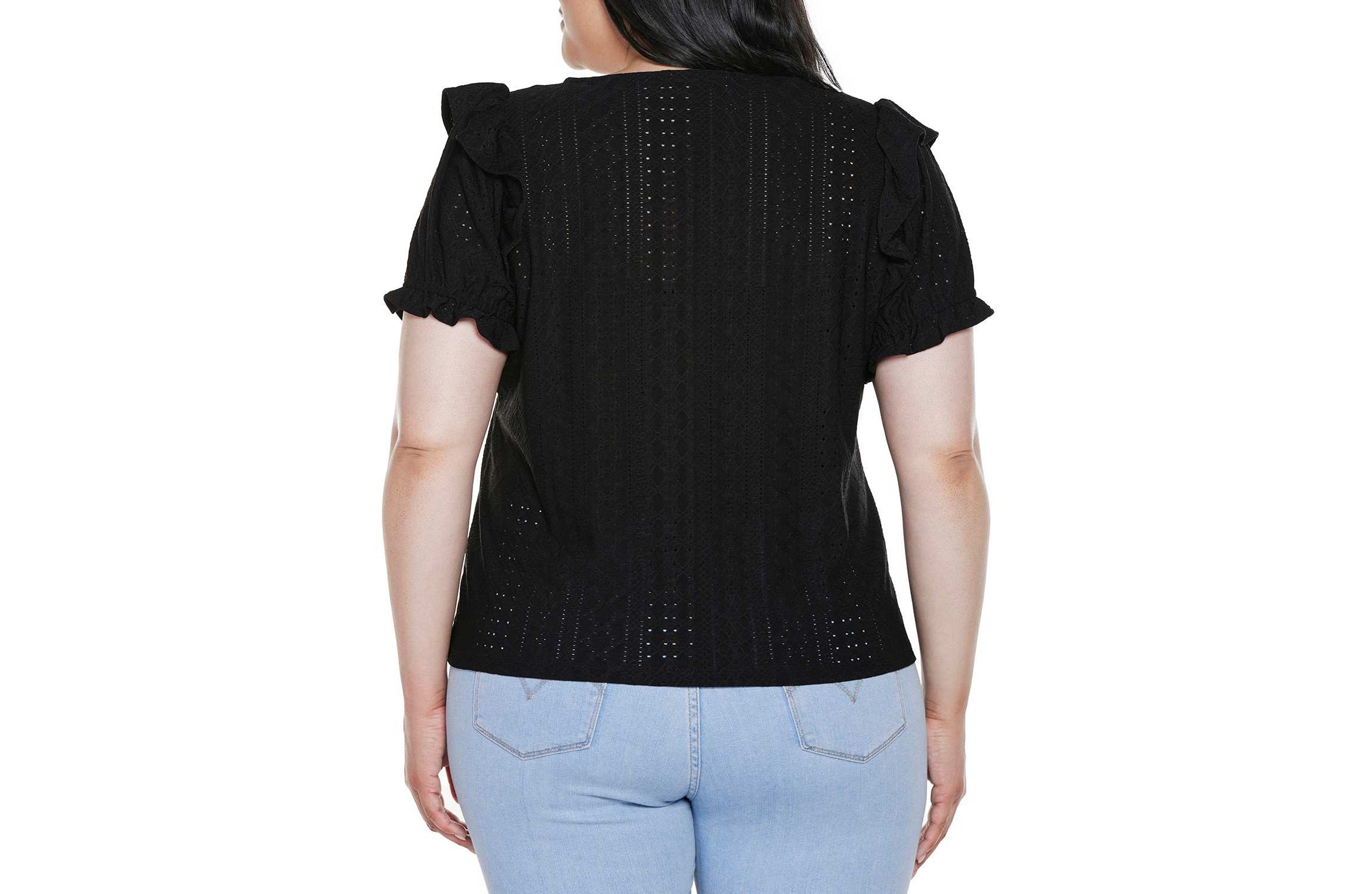 Plus Size Knit Eyelet Ruffle Sleeve Top