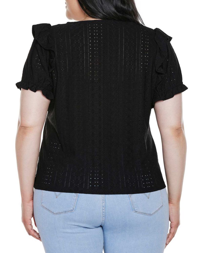 Plus Size Knit Eyelet Ruffle Sleeve Top