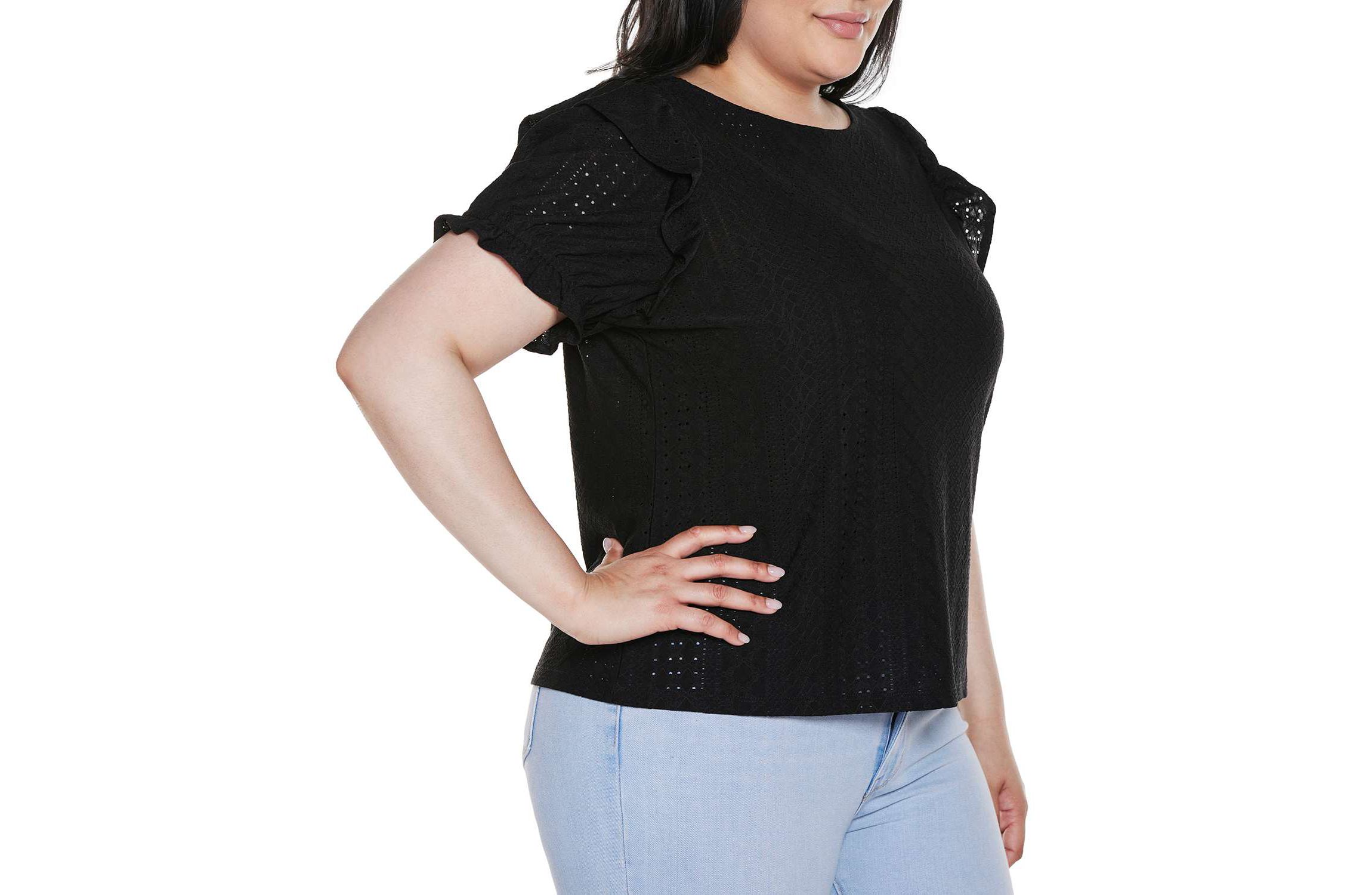 Plus Size Knit Eyelet Ruffle Sleeve Top