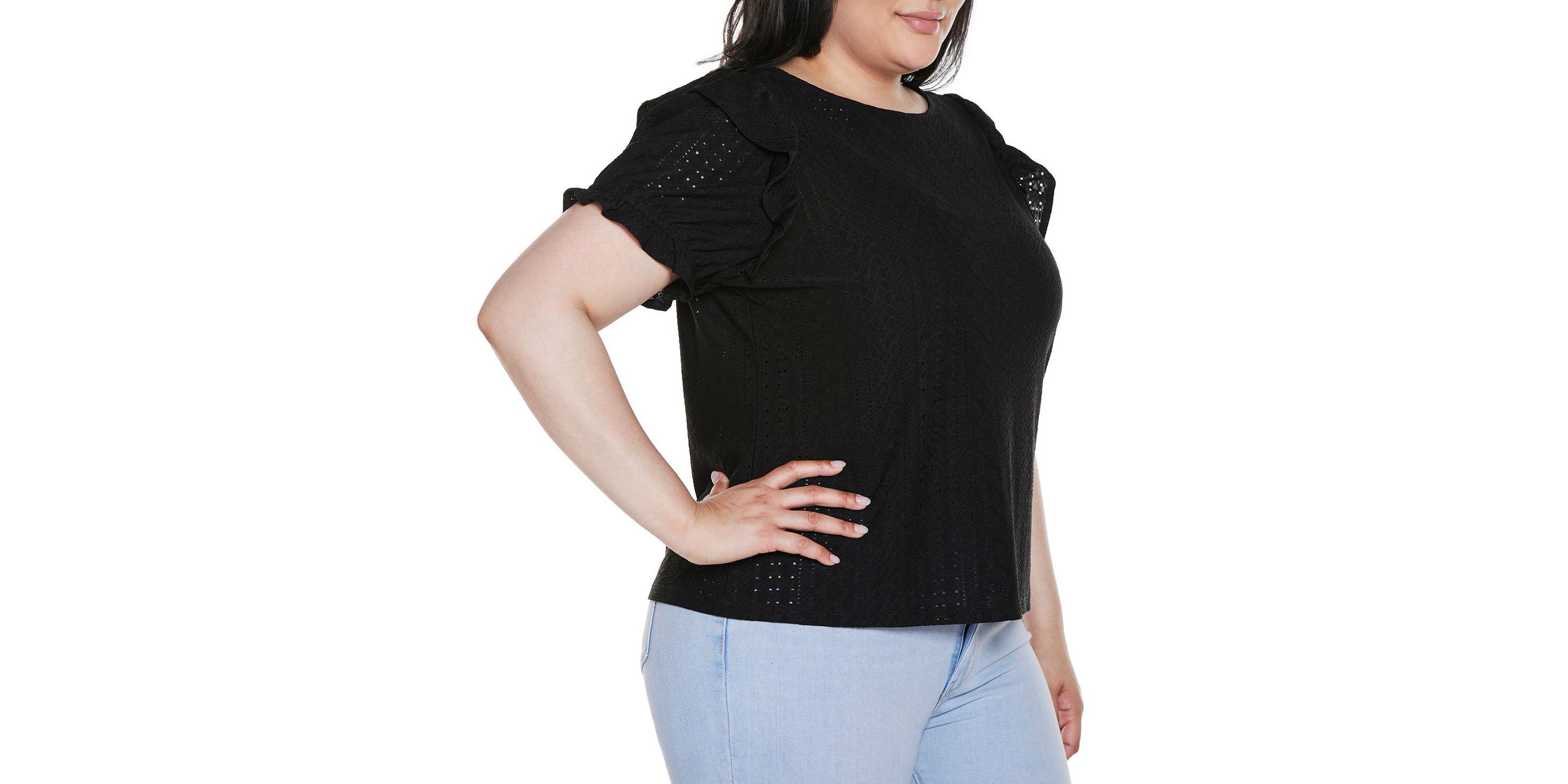 Plus Size Knit Eyelet Ruffle Sleeve Top