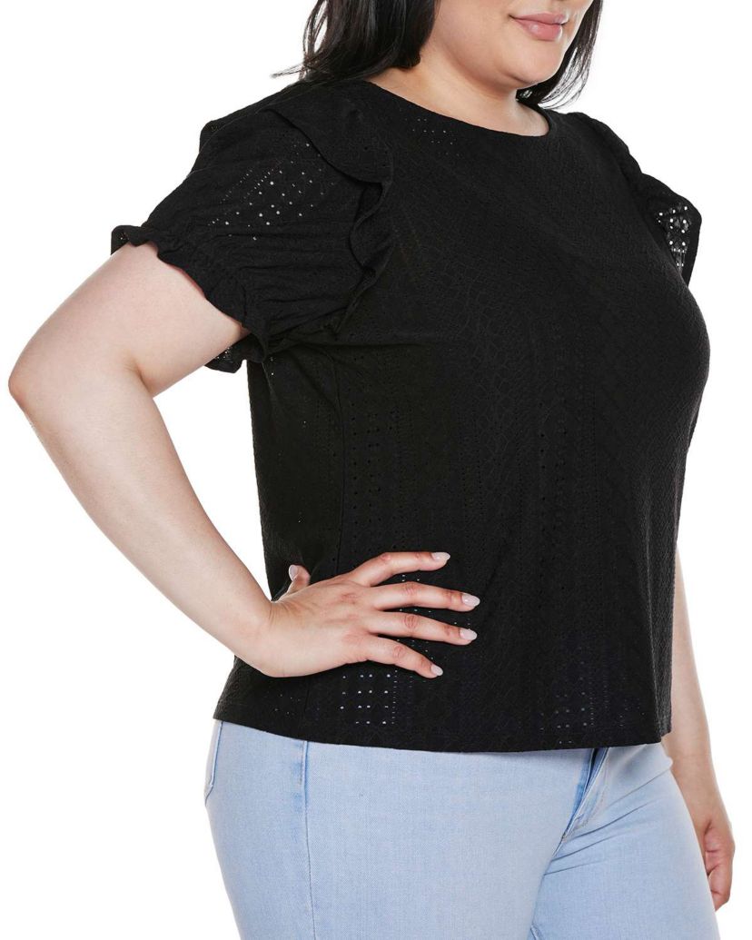 Plus Size Knit Eyelet Ruffle Sleeve Top