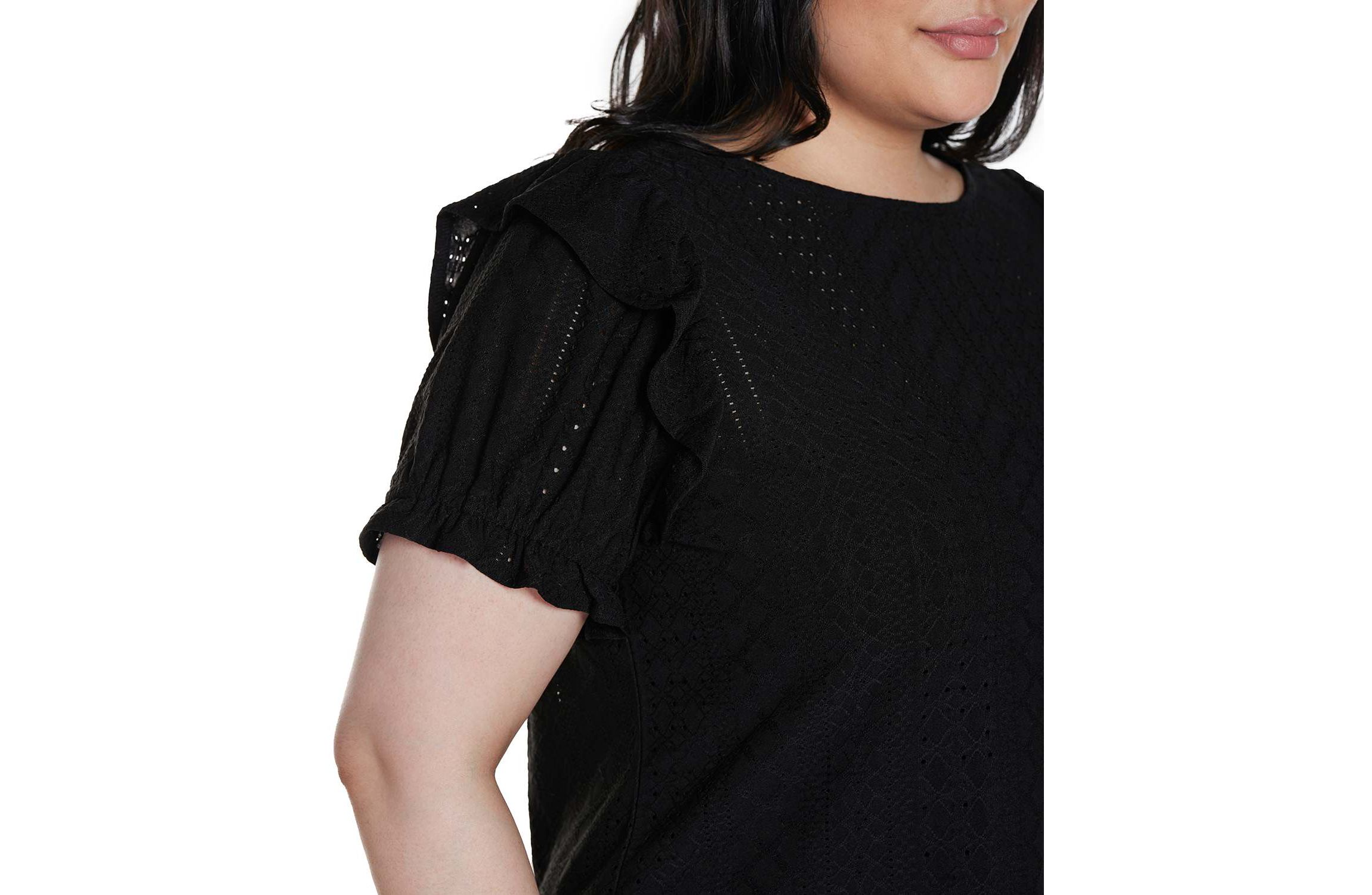 Plus Size Knit Eyelet Ruffle Sleeve Top