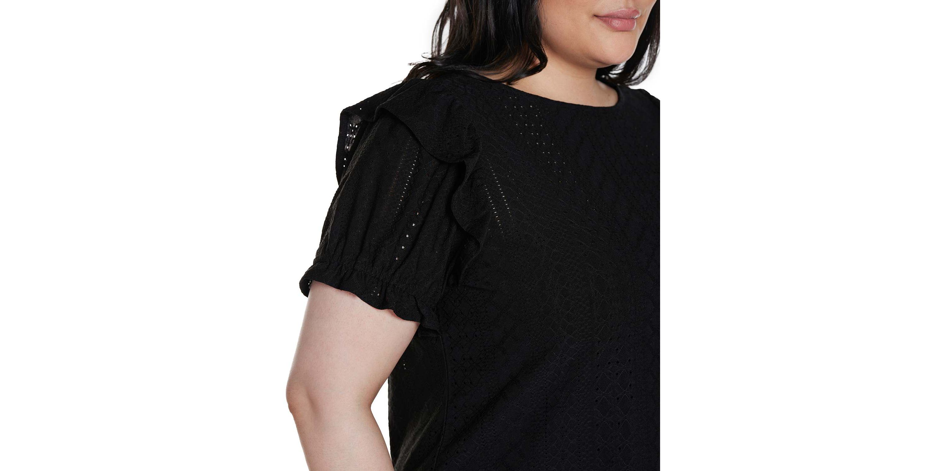 Plus Size Knit Eyelet Ruffle Sleeve Top