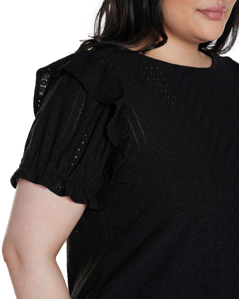 Plus Size Knit Eyelet Ruffle Sleeve Top