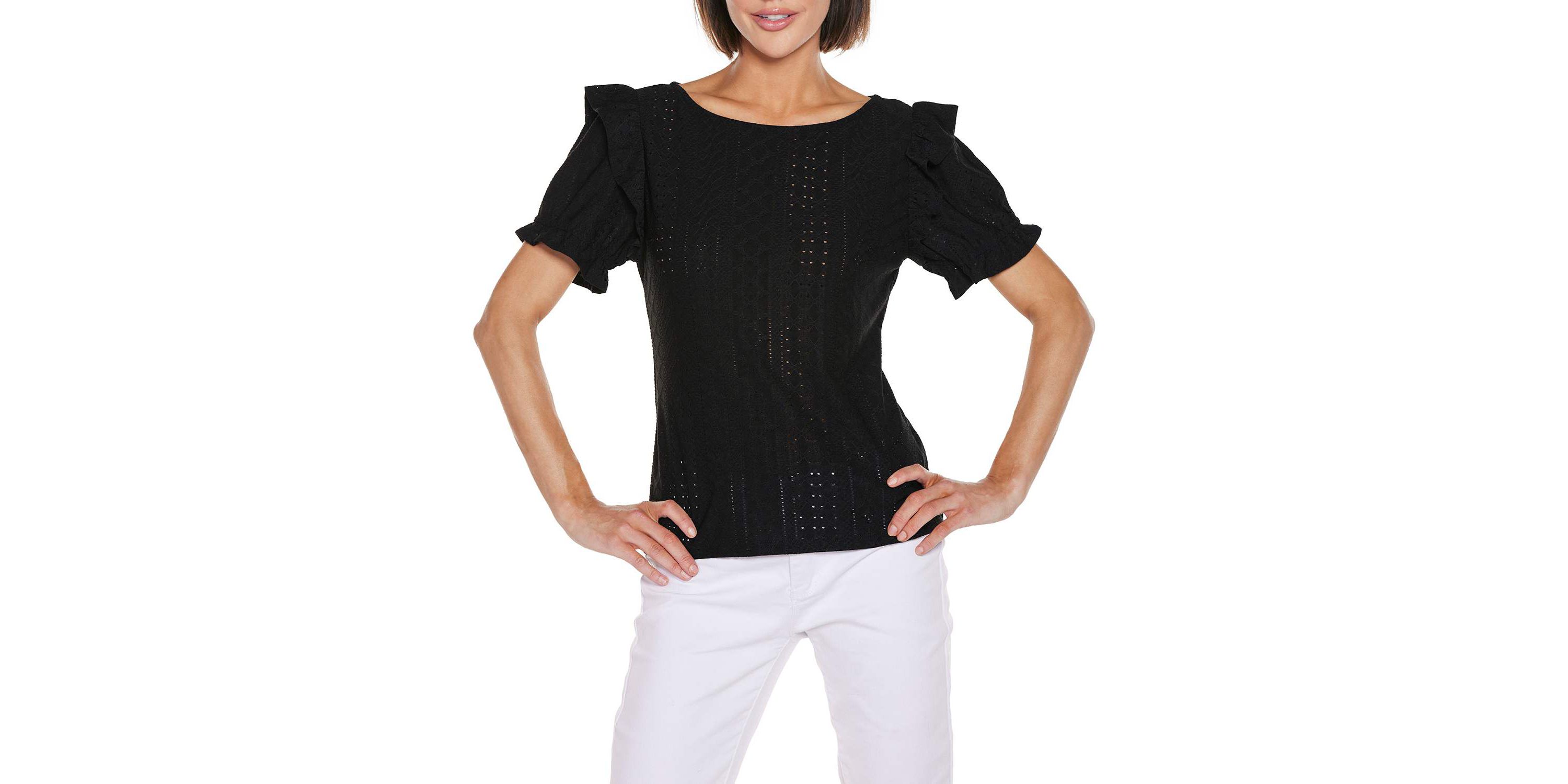 Knit Eyelet Ruffle Sleeve Top