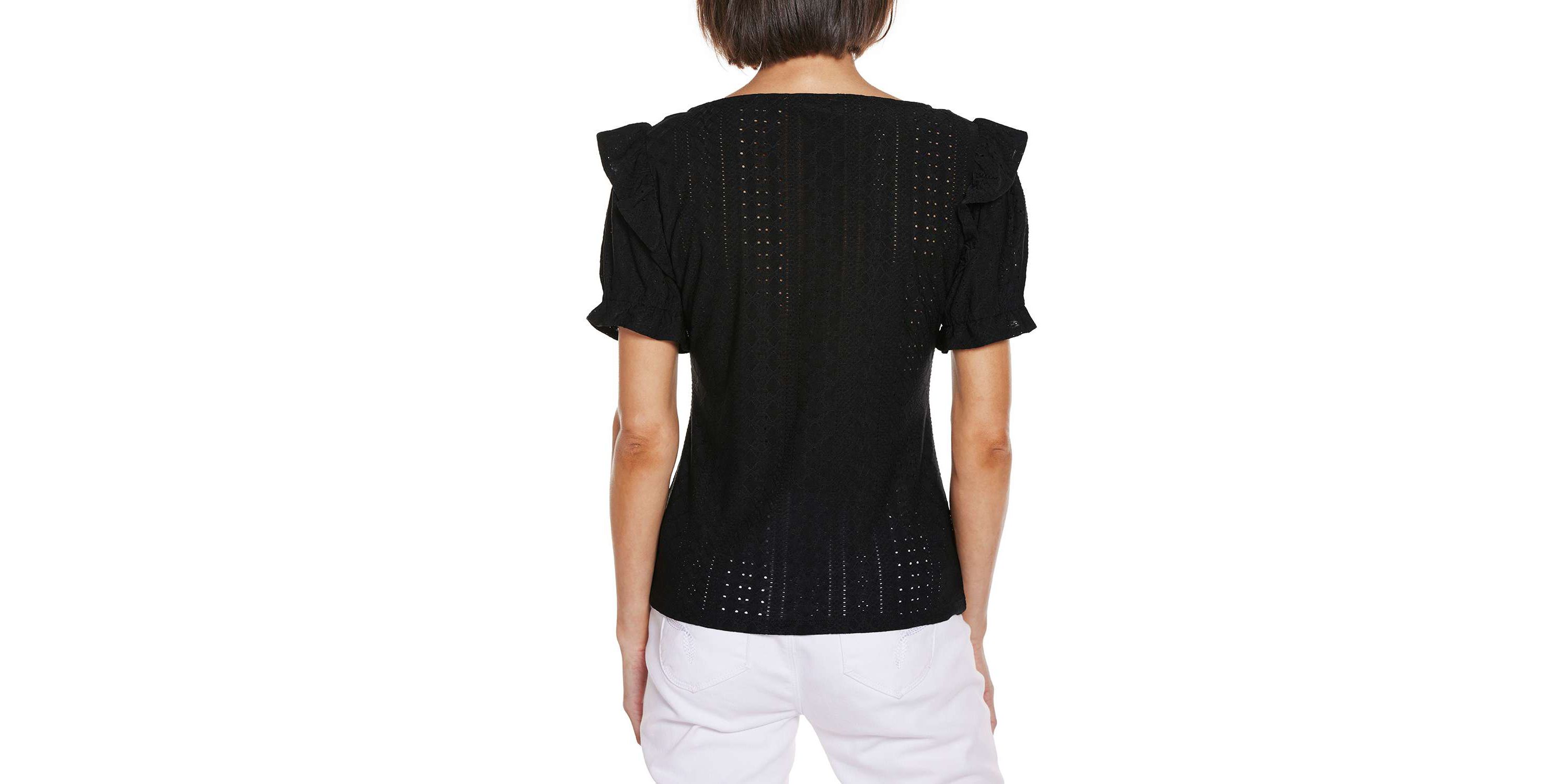 Knit Eyelet Ruffle Sleeve Top