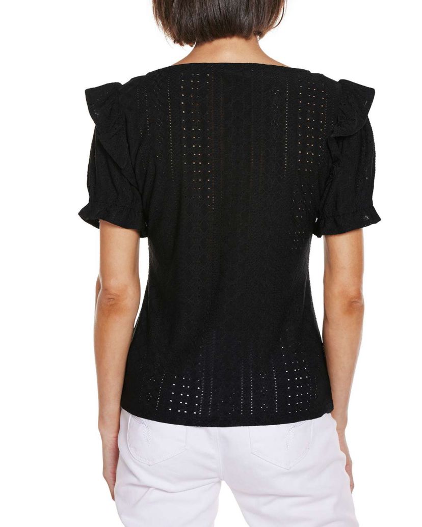 Knit Eyelet Ruffle Sleeve Top